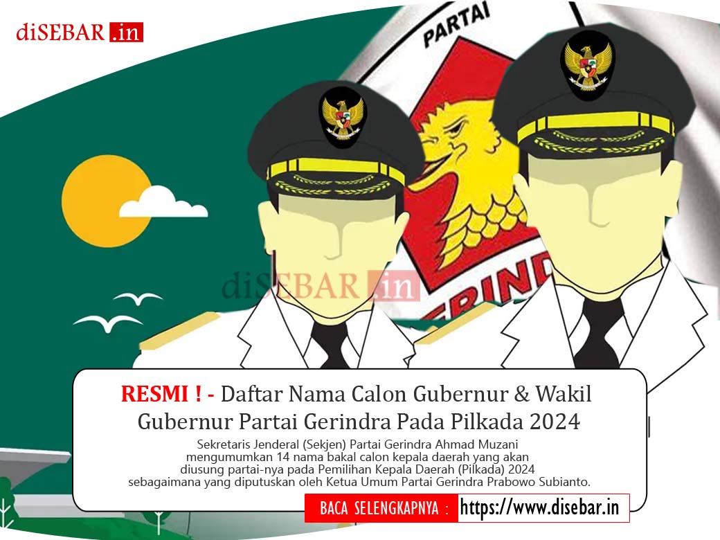 Partai Gerindra Resmi Umumkan Daftar Nama Bakal Calon Gubernur dan Wakil Gubernur Pilkada 2024
